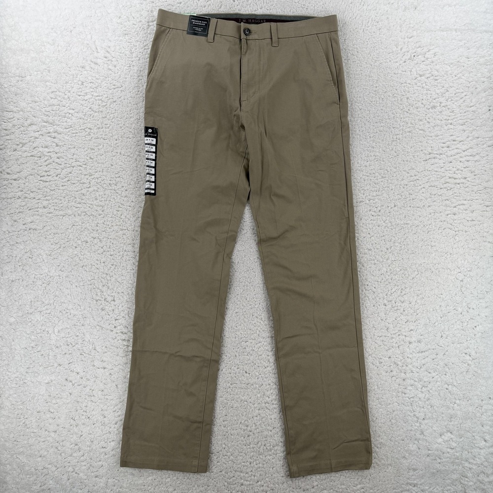 J.M. Haggar Luxury Comfort Chino Pants Mens 34x34 Beige Slim Fit HC00355 NWT